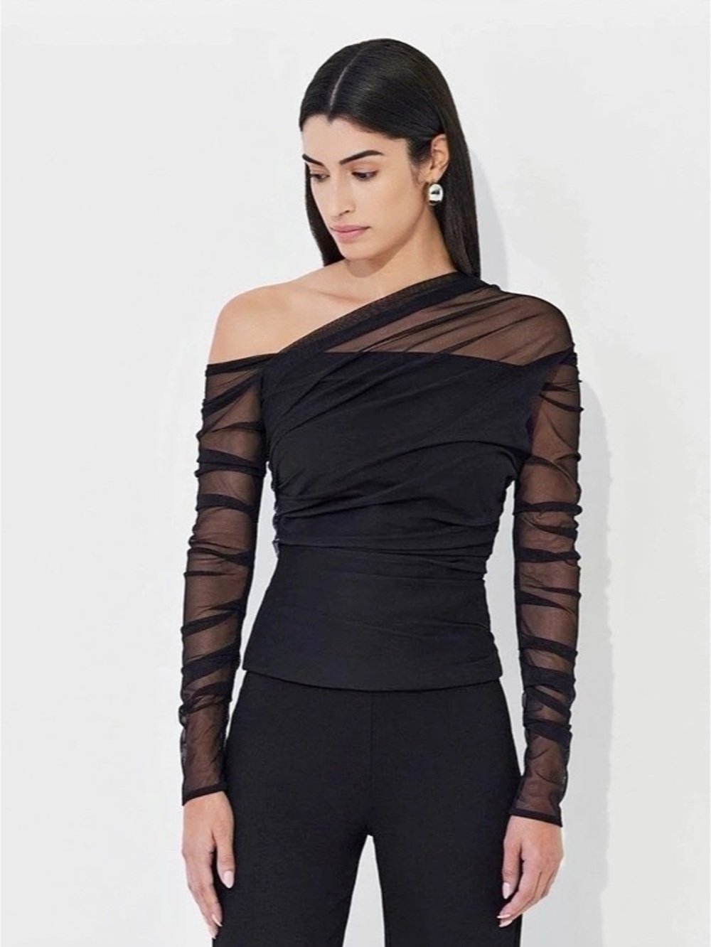 Marcella Monroe Top Mesh Overlay Black Large